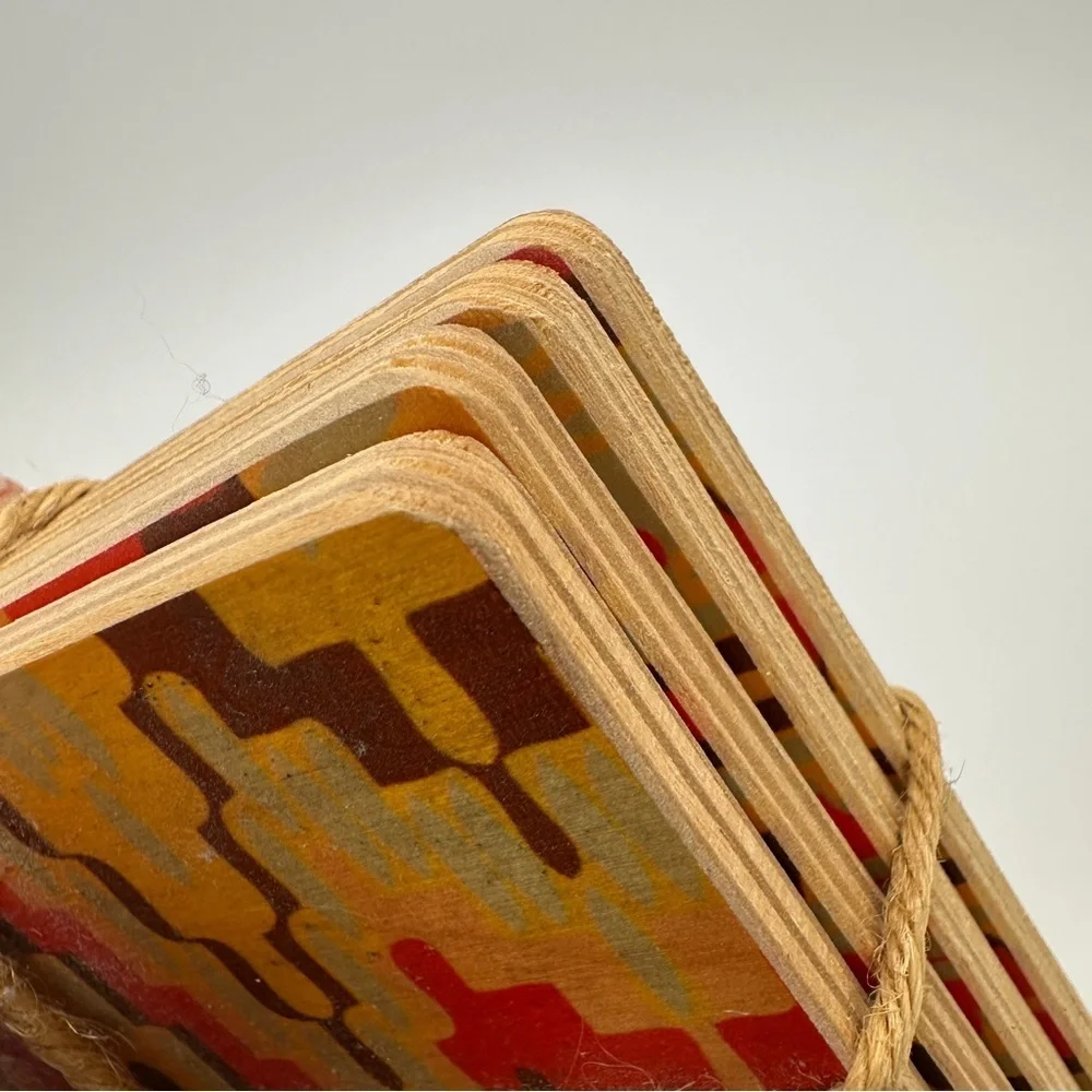 Geometric Patterned Wood Multicolor Coasters Set of 4
